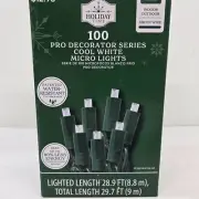 Holiday Time - 100 Pro Decorator Cool White Micro LED Lights Green Wire 28.9 Ft