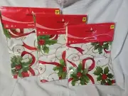 Christmas Vinyl Tablecloth Lot Of 3 Holly And Red Ribbon 2 Round 1 Rectangle