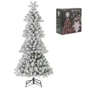 Costway 1.8M Hinged Artificial Xmas Tree Flocked Christmas Tree w/Lighted Snowflake Topper Home Shop Carnival Decoration