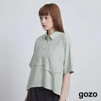 在飛比找momo購物網優惠-【gozo】大口袋gozo繡花半開襟短袖襯衫(兩色)