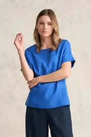 Linen Mix Top - Indigo Blue