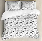 Black and White Duvet Cover Set with Pillow Shams Lingerie Sketch Print