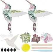 WEBEEDY 2 Sets Hummingbird Mosaic Tiles Kit for Adults, 15cm Cute Bird Glass Mosaic Coaster Kit with Wooden Bases Wall Hanging Ornament, Unique Gifts for Women, Birthday Gift, Home Decoration