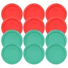 Pyrex 7202-PC 1 Cup Round Plastic Storage Container Lids 12PK (6) Red, (6) Green