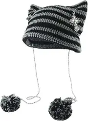 [Dicusph] Crochet Hats for Women Vintage Beanies Women Fox Hat Grunge Goth Beanies Hat Y2K Accessories Slouchy Beanies for Women
