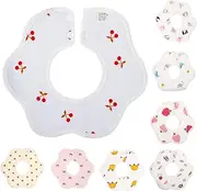 ERINGOGO 8pcs Bibs Soft Cotton Teething Drooling Bibs for Feeding Teething Double Snap Closure for Boys Heart Rainbow Dinosaur Strawberry Crown Elephant Designs