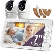 Comfyer - Split Screen Baby Monitor with 2 Cameras, 7 Inch HD Baby Monitor, No WiFi with Flexible Stand, Video Baby Monitor with Camera and Audio, VOX Mode, 2 Audio