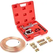 3/16" Brake Line Kit,25 ft 3/16 Copper Coated Brake Line Kit with 20 Fittings (4 Unions Included) + Double & Single Flaring Tool Kit, Rust & Corrosion Resistant for Automotive, Fuel,Hydraulic Systems