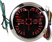 Nutriess Multifunctional Gauge 85mm 4 in 1 Water Temperature Oil Pressure Fuel Level Volt Meter DC 9 32V Black Silver for Car RV Boat Motorcycle with ℉ PSI Display (Black °F/PSI)