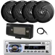 Pyle Marine Bluetooth CD Receiver, 4x 8" 320W Speaker, Cover (Black), Antenna
