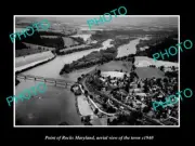 OLD POSTCARD SIZE PHOTO POINT OF ROCKS MARYLAND, AERIAL VIEW OF THE TOWN c1940