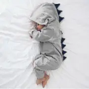 Nmaov Newborn Baby Dinosaur Hooded Romper Boys Kids Cute Casual Hoodies Jumpsuit Plain Bodysuit Playsuit Grey 3Months