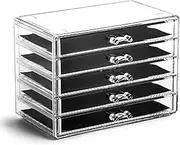 BINO 5 Drawer Acrylic Jewelry and Makeup Organizer, Clear Cosmetic Organizer Vanity Storage Display Box Make Up Organizers and Storage Makeup Stand