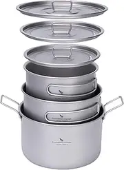 Boundless Voyage Titanium Pot Portable Camping Cookware Lightweight Cooking Pot Set for Outdoor Cooking Traveling Backpacking Hiking Trekking Picnic