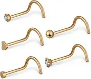 [WOFASHPURET] Nose Jewelry Set 5pcs Steel Nose Studs Heart Corkscrew Design Comfortable for Women