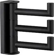 Angle Simple Swivel Towel Hook 3 Arms, SUS 304 Stainless Steel Foldable Bathroom Robe Towel Hook, Wall Coat Holder, Matte Black