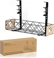 Baskiss Under Desk Cable Management Basket, 40cm Solid Wood and Metal Storage Holder Clamp Mount No Drill Holes, Wire and Cord Organizer for PC Home Office Standing Desk to Hide Power Strips (Black)