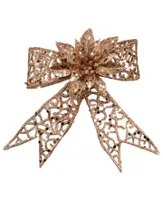 Rose Gold Mesh Look Ribbon Bow & Poinsettia Christmas Decoration - 15cm