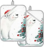 AIXIWAWA Pot Holders 2 Pack Christmas Polar Bear Print, Insulated Heat Resistant Hot Pads Oven Mitts for Kitchen Cooking Baking 7x9.8 in