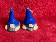 Handmade Blue Hat Gnome Butt Earrings
