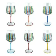 Set of 6 Six Murano Spritz Wine Glasses Hand Painted Multi Mixed Stems