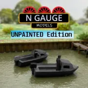 UNPAINTED- X2 PAIR of N Scale Gauge 1:148 Fishing Boats & Figure (Dinghy 1:160)