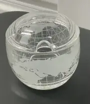 Vintage 1970 Nestle Co Inc Etched Glass World Globe Sugar Cup with Spoon Hole
