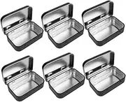 Tin Box Metal Hinged Box Tins Container Metal Craft Containers with Lid Rectangular Portable for Craft Home Storage Black 6PCS Containers Tins Container Small Tin with Lid