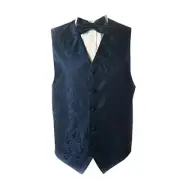 Oliver George Men's Paisley Formal Waistcoat Tuxedo Dress Vest Large Navy Blue