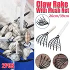 2xClam Rake With Net 5Claw Wood Handle Shell Digging Tool For Seafood Collection