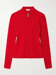[Victoria Beckham] Victoria Beckham - Paneled Merino Wool-blend Hoodie - Red - x small x small Red