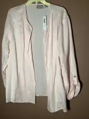 $70 Chicos Women's Roll Tab drape front Tencel Jacket 3/4 sleeve Pink size 3