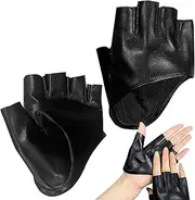 [Generic] Women Gothic Gloves - PU Leather Punk Mittens | Warm Fashionable Gloves | Soft Gothic Mittens | Screen Touch Gloves | Half Finger Gloves | Black Gloves For Pole Dancing, Disco Dancing