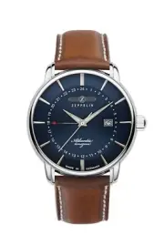 Zeppelin Atlantic Quartz watch with dual time and leather strap 8442-3