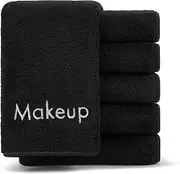 Arkwright Makeup Towels - Pack of 6 - Ultra Soft & Gentle Microfiber Coral Fleece Washcloth Face Make Up Remover, Reusuable Eraser Cloth Essentials for Hosts & Artists, 13 x 13 in, Black