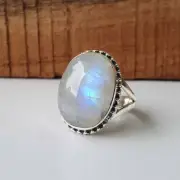 Solid 925 Sterling Silver Rainbow Moonstone Ring Statement handmade Jewellry