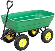 GUAWJRZDP Garden Cart, Wheelbarrow, 4 Wheels Wheelbarrow Cart, Dump Cart with Pneumatic Tires, Garden Dump Cart, Utility Wagon for Various Outdoor Tasks, Green(Large)