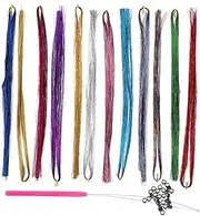 VICASKY 1 Set Sparkly Hair Tinsel Extensions Fairy Hair Tinsel Kit with Strands Crochet Hook Beads for Daily Use Parties Cosplay