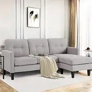 GlasFlength Small L Shape Couch, Modular Sectional Couches for Living Room Convertible Sleeper Sofa Bed Couch Set with Reversible Chaise, Lounge Sofa Modern Sofa Couch for Apartment Small Space (Grey)