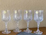 SET OF FOUR Cristal d'Arques LONGCHAMP CLEAR 7 1/2 oz Wine Glasses 7" High NEW