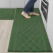BEQHAUSE Kitchen Rugs Sets of 2 Washable Soft Kitchen Mats for Floor Non-Slip Kitchen Runner Rugs Absorbent Kitchen Floor Mats for Area Rugs,Sink,Hallway,Laundry 24”x35”+24”x60”,Green