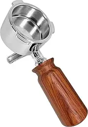 [NEOUZA] 51mm Espresso Portafilter Compatible with DeLonghi Dedica EC685 Smeg Coffee Machine,Mini Wood Handle,Non-pressurized Basket,Double Spouts (H2 Handle)