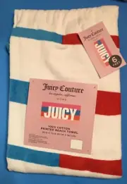JUICY COUTURE LOGO “JUICY” STRIPED BEACH BATH TOWEL Pinks, Blue, Red, White NWT