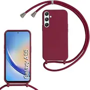 [xinyunew] Mobile Phone Chain for Samsung Galaxy A55 Case with Strap, Mobile Phone Case with Cord for Hanging, Soft TPU Silicone Case with Strap [Removable] Necklace Case for Samsung Galaxy A55-Red