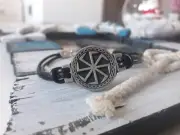 Kolovrat leather discreet bracelet,Svarog Slavic mithology sunwheel bracelet