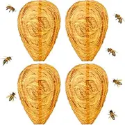 Takelablaze Wasp Nest Decoy Waterproof Hanging Fake Wasp Yellow Hornet Decoys Decorative Artificial Hive for Wasps Hornets Garden Porch Home Outdoor, 4Pack