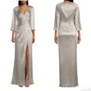 AIDAN MATTOX V Neck Metallic Gown Size 8