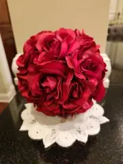 6" Silk Hanging Red Roses Kissing Flower Pomander Ball Wedding Party Decoration