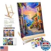 JOOZ Sunset Paint by Numbers Kit for Adults with Frame, Seaside House Paint b