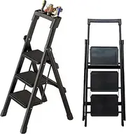 Step Ladder, 3 Step Folding Step Stool, Portable Lightweight Ladder with Wide Anti-Slip Pedal, for Home,Kitchen, Garden and Office, Space Saving, Holds up to 330lbs
